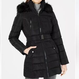 Nautica Women's Black Puffer Jacket with Belt